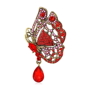 Broche Papillon en Alliage Vintage Incrustée de Strass Pendentif Creux Épingle pour Femme Costume Manteau Bijoux de Mode Élégants