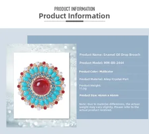 Detailed view of Baroque enamel brooch with red gemstone and pearls on attribute chart