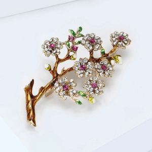 Exquisite Alloy Rhinestone Floral Branch Brooch Pin Enamel Plum Blossom Elegant Jewelry Gift For Women Banquet Wedding