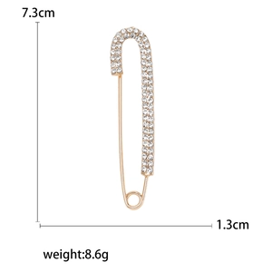 Spilla a balia dorata minimalista con cristalli bianchi, misura 7,3cm per 1,3cm