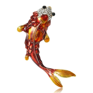 Vintage Legierung Koi Fisch Emaille Brosche Pin Für Damen Chinesischer Stil Rot Vergoldet Strass Tier Anstecknadel Schmuck