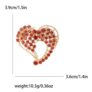 Spilla a cuore dorata con strass rossi per completi eleganti da donna alla moda
