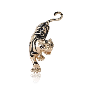 Tiger shaped alloy brooch with black enamel stripes for men's suit and coat accessory