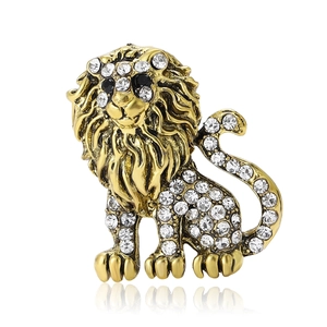 Vintage Alloy Lion Brooch For Women Rhinestone Inlaid Animal Shape Suit Lapel Pin Gold Silver Fashion Jewelry Accessory