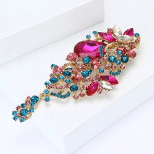 Vintage Court Style Alloy Rhinestone Floral Brooch With Tassel Colorful Crystal Corsage For Women Wedding Banquet Accessory
