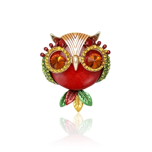 Vintage Owl Animal Brooch Alloy Enamel Breastpin With Colorful Rhinestones Inlaid Scarf Clip For Women Fashion Jewelry