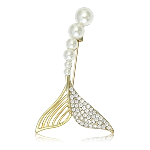 Élégante Broche Queue de Poisson pour Femmes en Alliage avec Künstliche Perles d'Imitation Dégradées et Strass pour Costume Robe