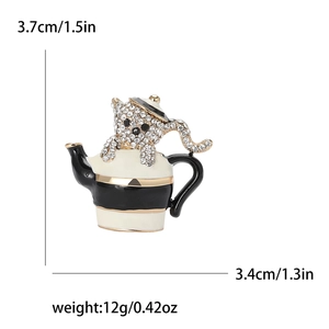 Tableau des tailles détaillé pour la broche chat en émail et strass en théière