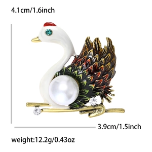 Detail of enamel swan brooch with pearl, crystals and measurement scale info