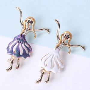 Elegant Ballet Dancing Girl Alloy Brooch With Rhinestones And Enamel Vintage Women Clothes Coat Sweater Jewelry Accessory Gift