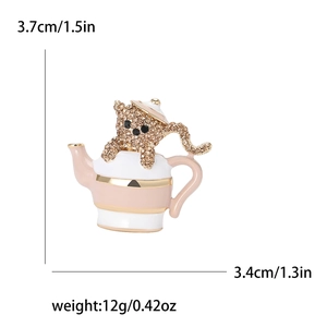 Broche théière créative en émail avec strass marron et petit ornement ours mignon