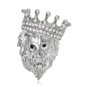 Vintage European Lion Head Crown Brooch Rhinestone Pin For Men Women Silver Alloy Suit Coat Fashion Jewelry Accessory