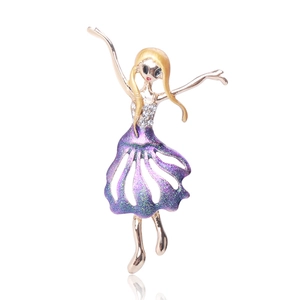 Detailed view of ballet girl brooch with purple gradient enamel and white rhinestones