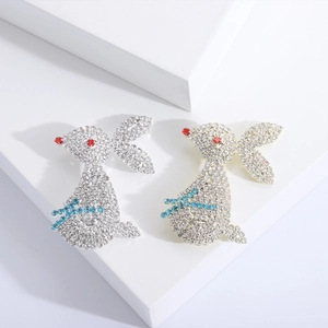 Cute Rabbit Brooch For Women Alloy Full Rhinestone Inlaid Animal Shape Suit Lapel Pin Fashion Jewelry Accessories Gift