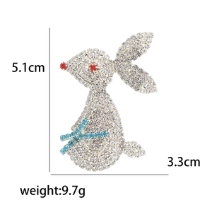 Cute bunny brooch with sparkling crystals and rhinestones, size 5.1cm by 3.3cm