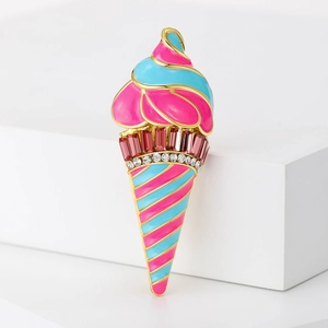 Süße Eistüte Brosche Legierung Rosa Blau Emaille Strass Reversnadel Mode Süße Lebensmittelform Brosche Pin Für Damen