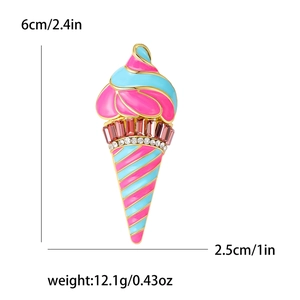 Rosa Eiswaffel-Brosche mit buntem Emaille und Zirkonia-Steinen in 6cm Höhe