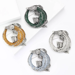 Retro Creative Alloy Crocodile Brooch With Sparkling Rhinestones Fashion Animal Suit Corsage For Men Women Jewelry Accessory
