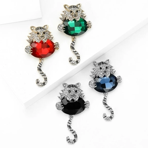 Set di spille a forma di tigre con pietre preziose colorate e cristalli brillanti in 4 colori