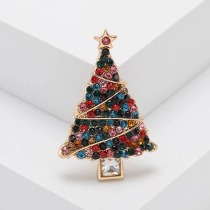 Broche en Alliage de Sapin de Noël Plaqué Or à la Mode Avec Incrustation de Strass Multicolores Accessoires de Bijoux pour Hommes Femmes