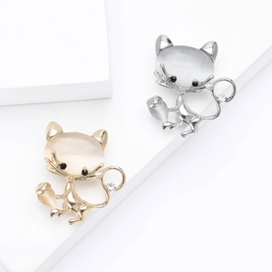 Broche Chat en Alliage Mignonne Avec Pierre Oeil de Chat Synthétique Ornement en Strass Broche pour Costume Chandail Bijoux Femme