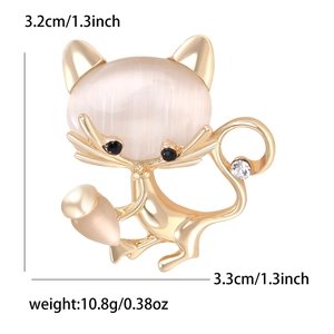 Broche chat dorée avec pierres d'opale rose et zircon pour manteaux de femmes