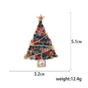 Broche sapin de Noël tendance avec strass multicolores sur base en alliage doré