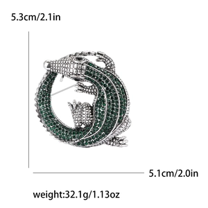 Fashionable rhinestone crocodile brooch in vintage metal for men suits and coats