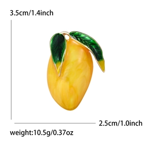 Cute yellow mango brooch with green leaves and enamel finish on high-quality alloy base