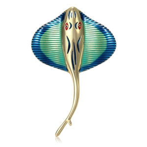 Creative Alloy Manta Ray Brooch Elegant Sea Animal Enamel Gradient Pin For Suit Shirt Accessories Women Jewelry Gift