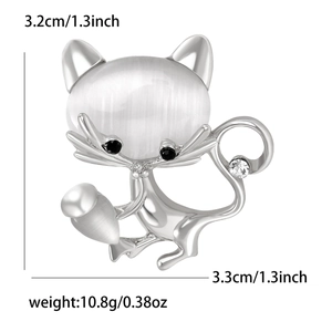 Broche chat mignonne en alliage avec opale et gland pour costumes et pulls pour femmes