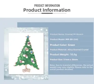 Détails des dimensions 51mm x 36mm et matériaux pour broche sapin de Noël verte