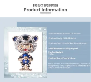 Detailed size and weight specs for the cute tiger brooch with colorful rhinestones