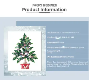 Detail view of colorful rhinestone Christmas tree brooch with 59mm by 41mm dimensions