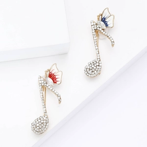 Broche Note de Musique Papillon en Alliage Strass Plaqué Or Émail Épingle Symbole Musical pour Femmes Bijoux de Robe de Fête