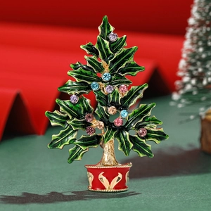 Fashion Alloy Enamel Christmas Tree Brooch With Colorful Rhinestone Inlaid Festive Xmas Tree Pin Jewelry Gift For Women