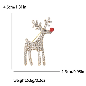 Broche de renne de Noël étincelante en métal doré et strass, taille 4,6 cm x 2,5 cm