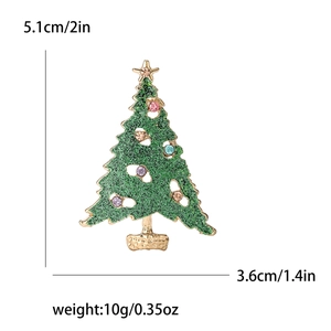 Broche sapin de Noël avec paillettes vertes et strass colorés mesurant 5,1 cm par 3,6 cm