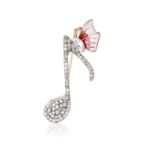 Broche note de musique tendance en alliage avec strass et papillon en émail coloré