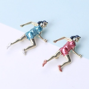 Broche Créative Fille qui Court en Alliage Émail à Froid Athlète Sport Épingle pour Femmes Bijoux de Mode Cadeau