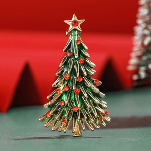 Mode Émail Sapin de Noël Broche Avec Strass Rouge Alliage Xmas Sapin Épingle Pour Femmes Vacances Bijoux Cadeau