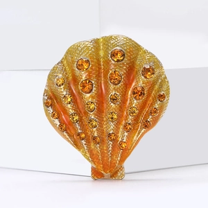 Elegant vintage gold alloy shell brooch with amber rhinestones for women suit