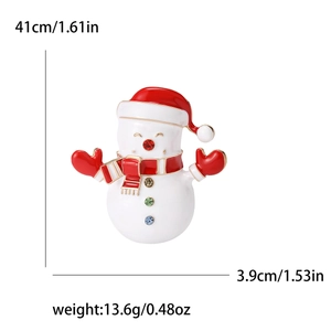 Broche bonhomme de neige de Noël en émail avec détails rouges et strass, hauteur 4,1 cm