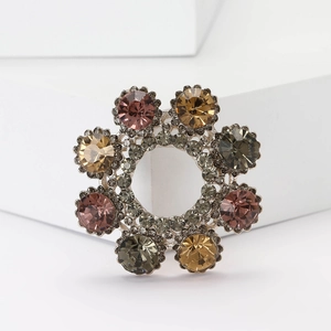 Elegant vintage silver flower wreath brooch with colorful rhinestones and crystal inlay