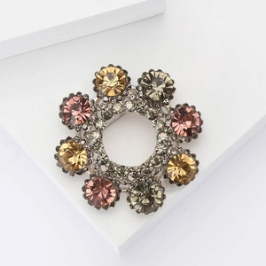 Vintage silver alloy flower wreath brooch with colorful rhinestones and sparkling crystals