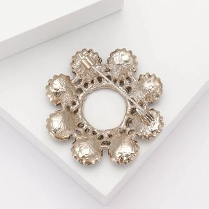 Detailed macro view of the silver vintage brooch back with secure rotating safety pin