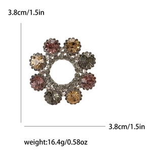 Elegant crystal wreath brooch with pink and amber rhinestones and 3.8cm alloy base