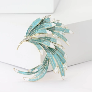 Elegant Copper Zirconia Phoenix Feather Brooch For Women Vintage Blue Enamel Corsage Fashion Suit Coat Decoration Jewelry Pin