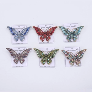Detailoverzicht van vlinderbroches met veelkleurige kristallen en glinsterende strassteentjes