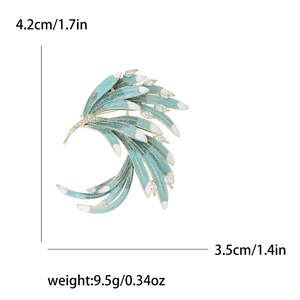 Chinese style phoenix feather brooch in blue-green gradient with zircon accents